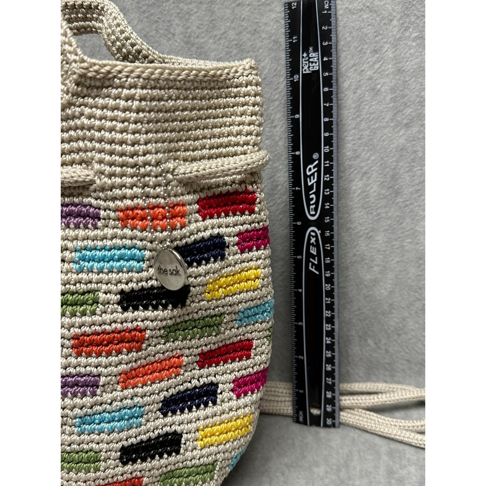 The Sak Dylan Crocheted Backpack Prisma Tile Pattern Multicolor on Beige - Picture 2 of 10